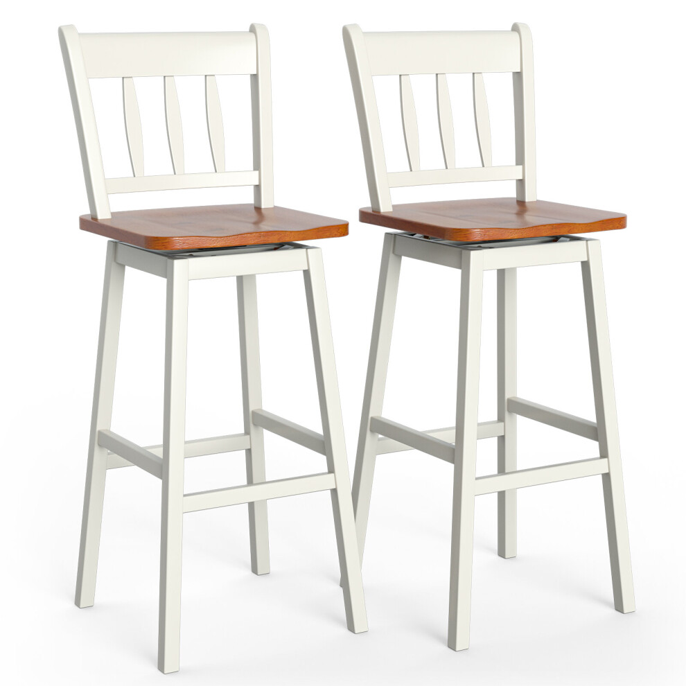 2 Pcs Swiveling Bar Stools Solid Rubber Wood Kitchen Dining Chairs