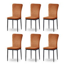 (Orange(velvet), 6 pcs) 4/6 Dining Chairs High Back Velvet/PU Office