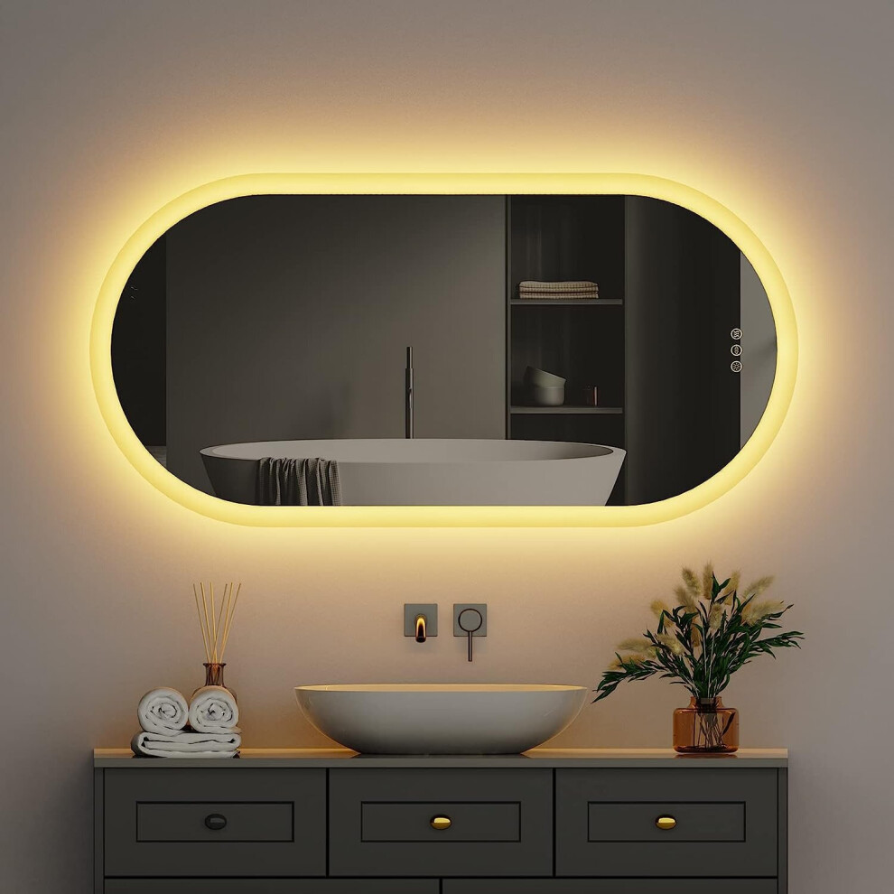 (800x500mm with Touch Sensor Switch and Demister Pad) Illuminated Oval Backlit Wall Led Bathroom Mirror