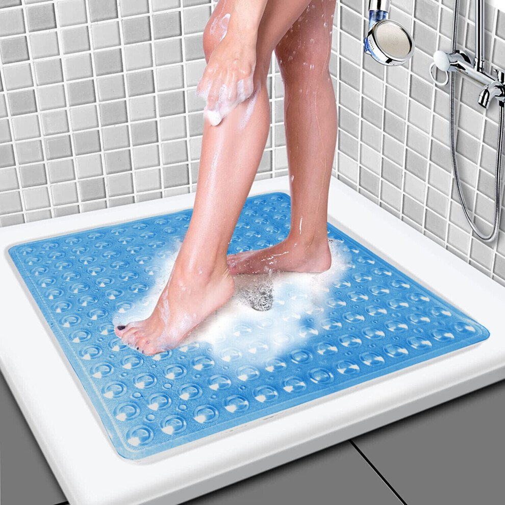 (Square (53 x 53) cm, Light Blue Bath Shower Mat) Non Slip Bath Shower Mats Anti-Bacterial Bathtub Mat