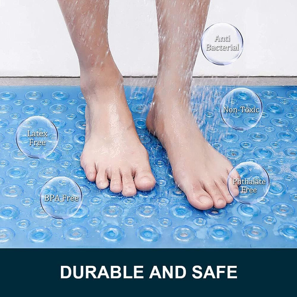 (Small (38 x 70) cm, Light Blue Bath Shower Mat) Non Slip Bath Shower Mats Anti-Bacterial Bathtub Mat