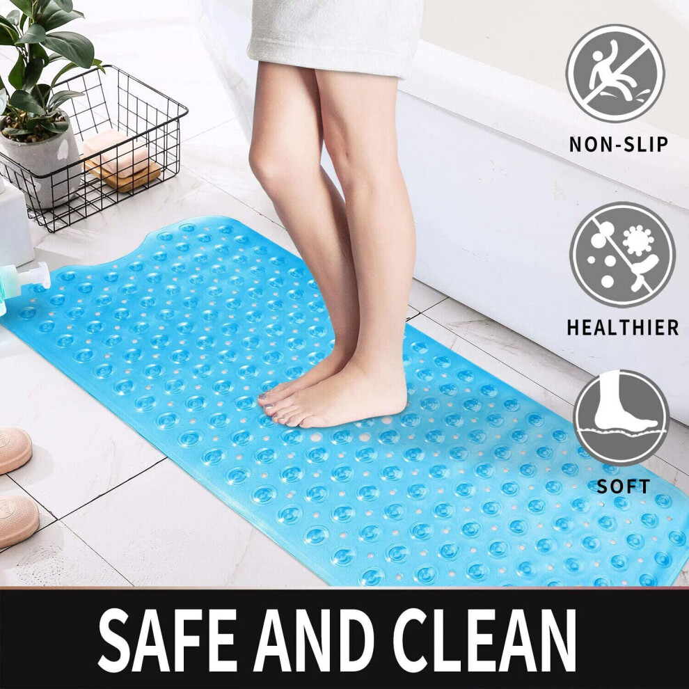 (Large (40 x 100) cm, Light Blue Bath Shower Mat) Non Slip Bath Shower Mats Anti-Bacterial Bathtub Mat