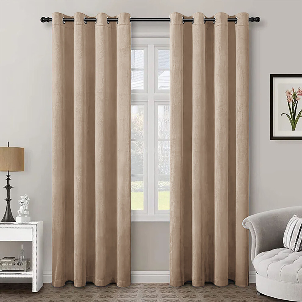 (Beige, 66" x 90" (168cm x 228cm)) Blackout Curtains Crushed Velvet Curtain Pair with Tie Backs