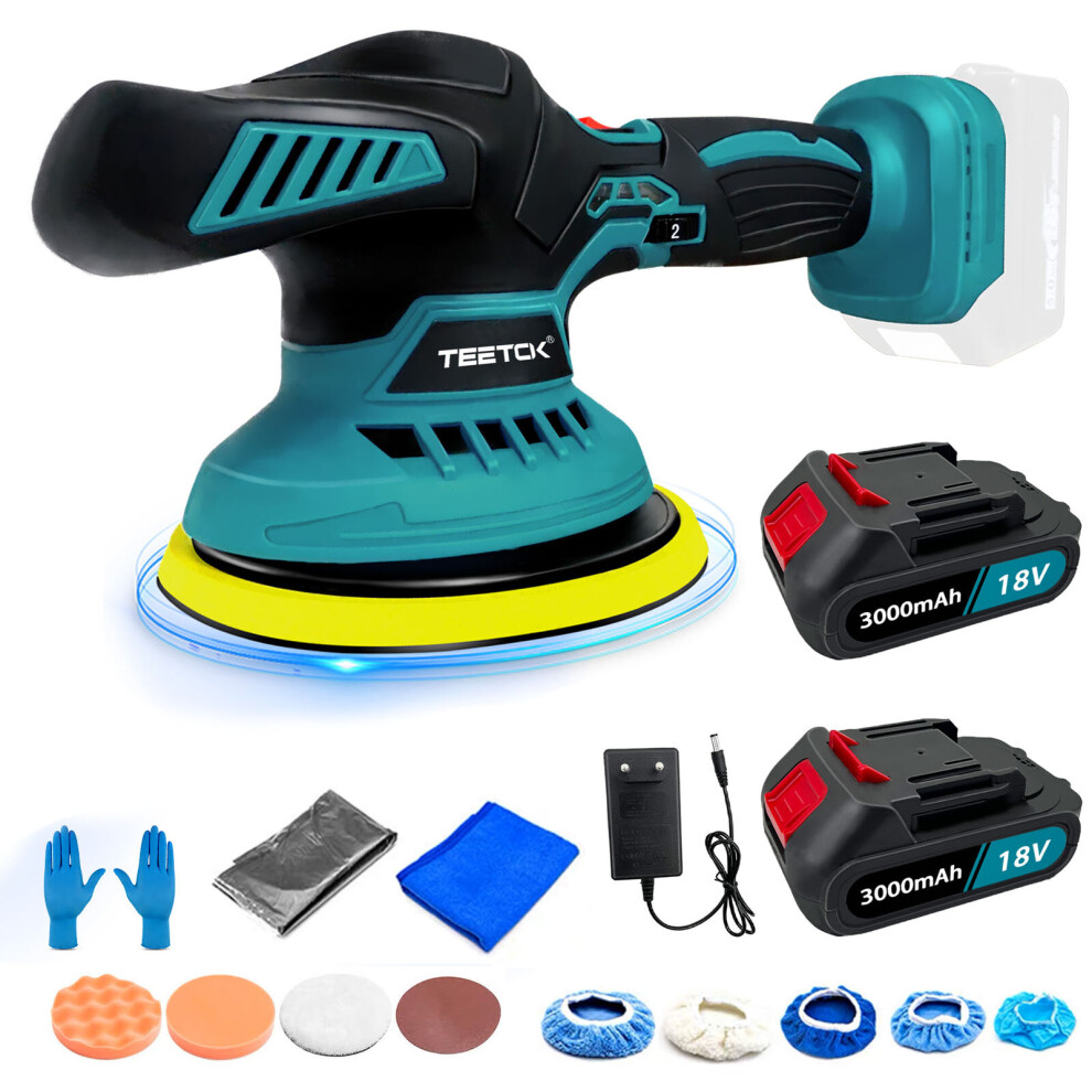 Cordless 6" Car Polisher Buffers Polishing Sanding 6-Speed+Pads+2Battery+Charger-Compatible with Makita