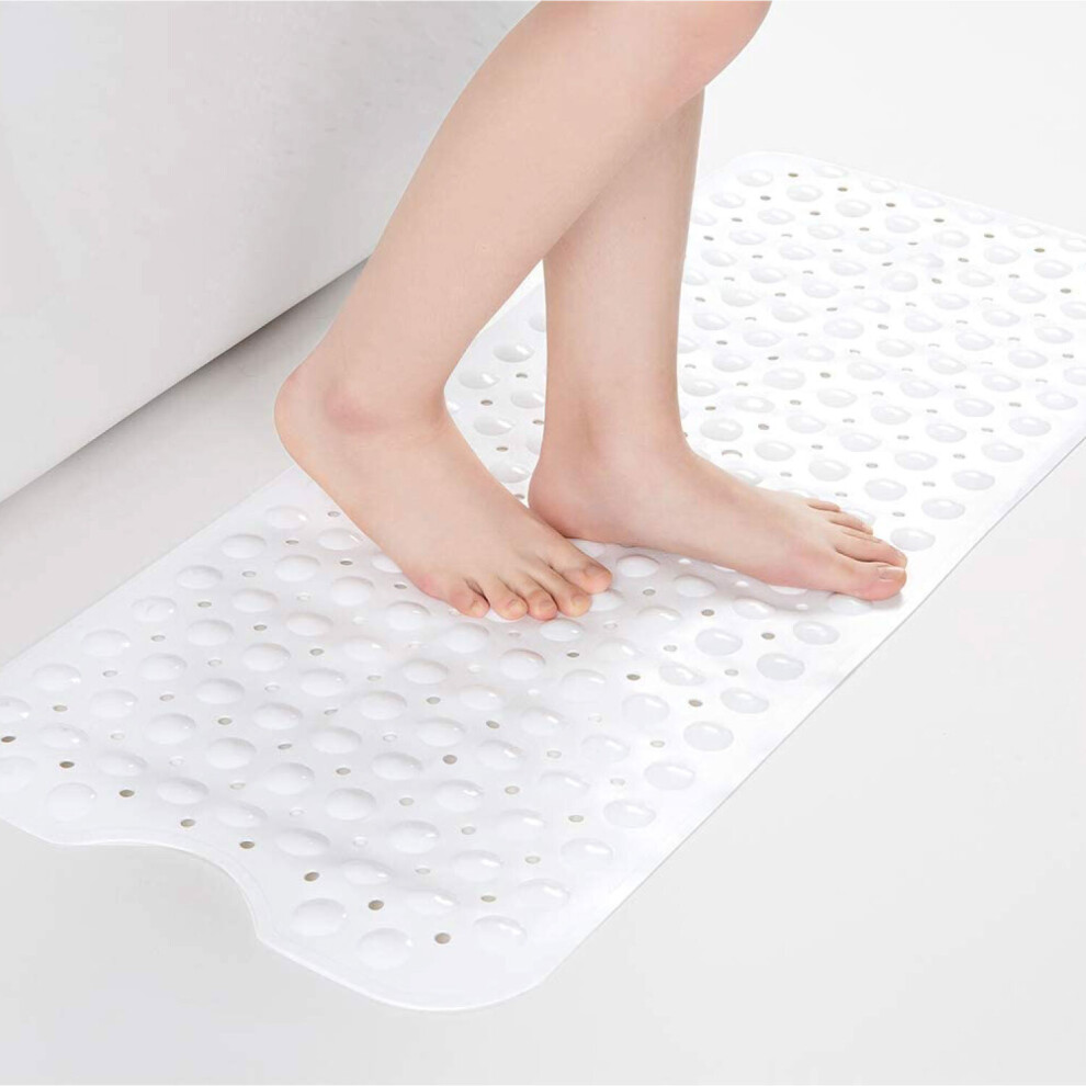 (Large (40 x 100) cm, White Bath Shower Mat) Non Slip Bath Shower Mats Anti-Bacterial Bathtub Mat