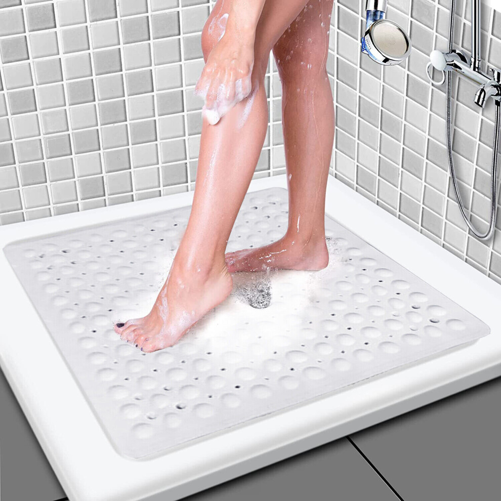 (Square (53 x 53) cm, White Bath Shower Mat) Non Slip Bath Shower Mats Anti-Bacterial Bathtub Mat