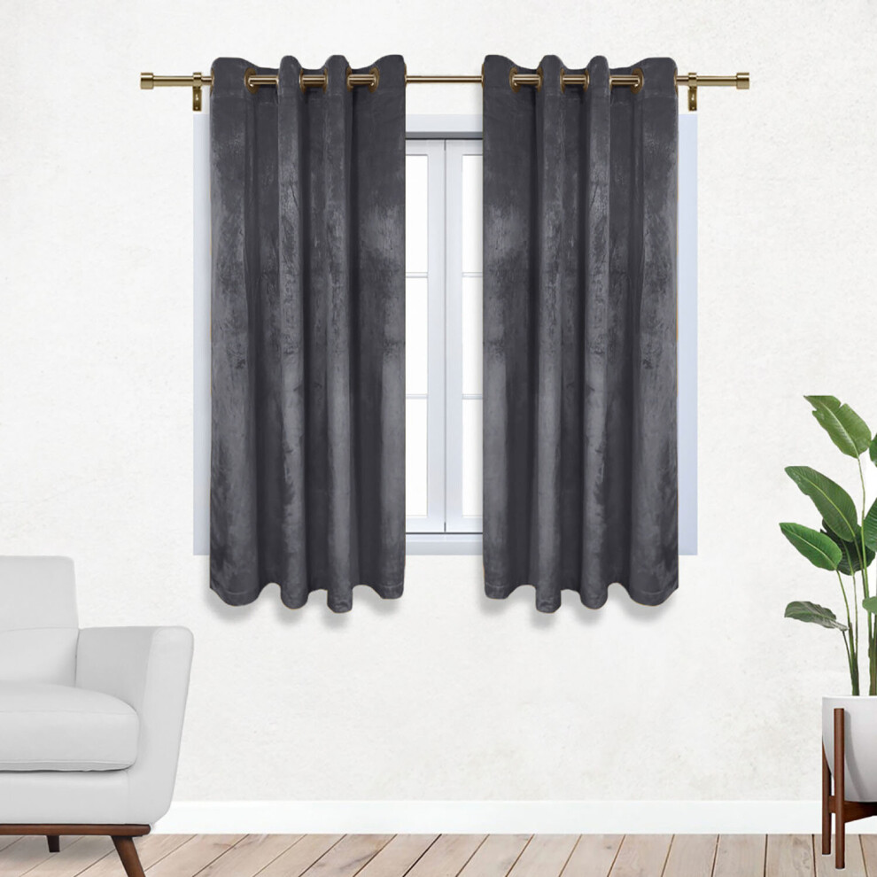 (Grey, 46" x 54" (117cm x 137cm)) Blackout Curtains Crushed Velvet Curtain Pair with Tie Backs