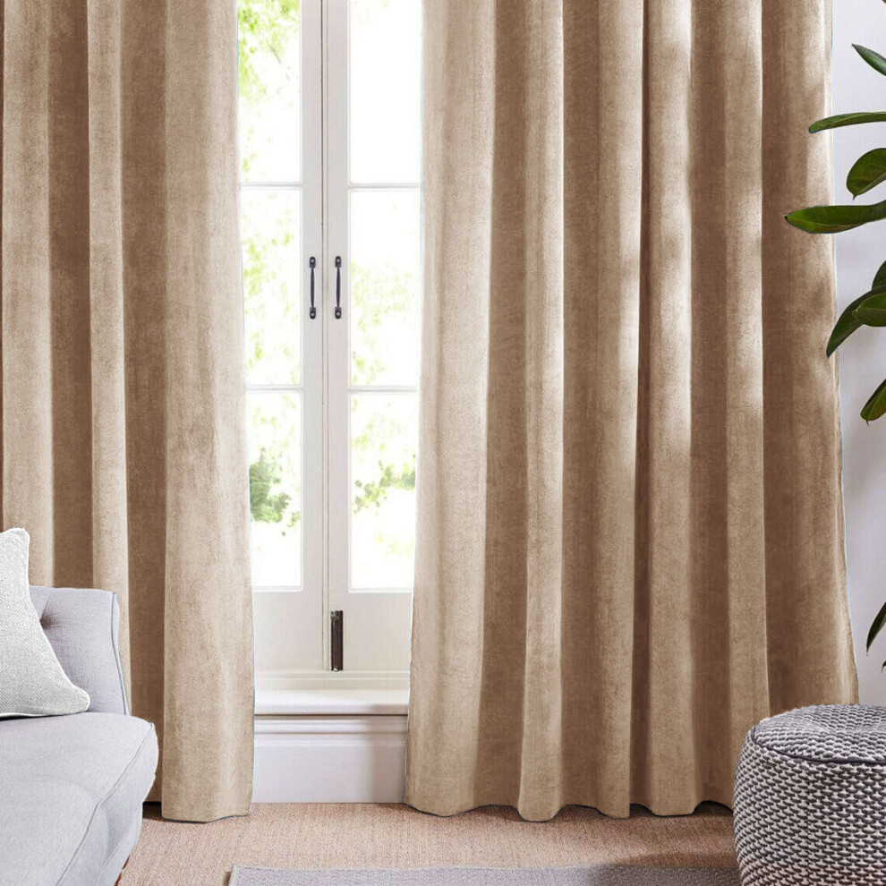 (Beige, 90" x 90" (228cm x 228cm)) Blackout Curtains Crushed Velvet Curtain Pair with Tie Backs