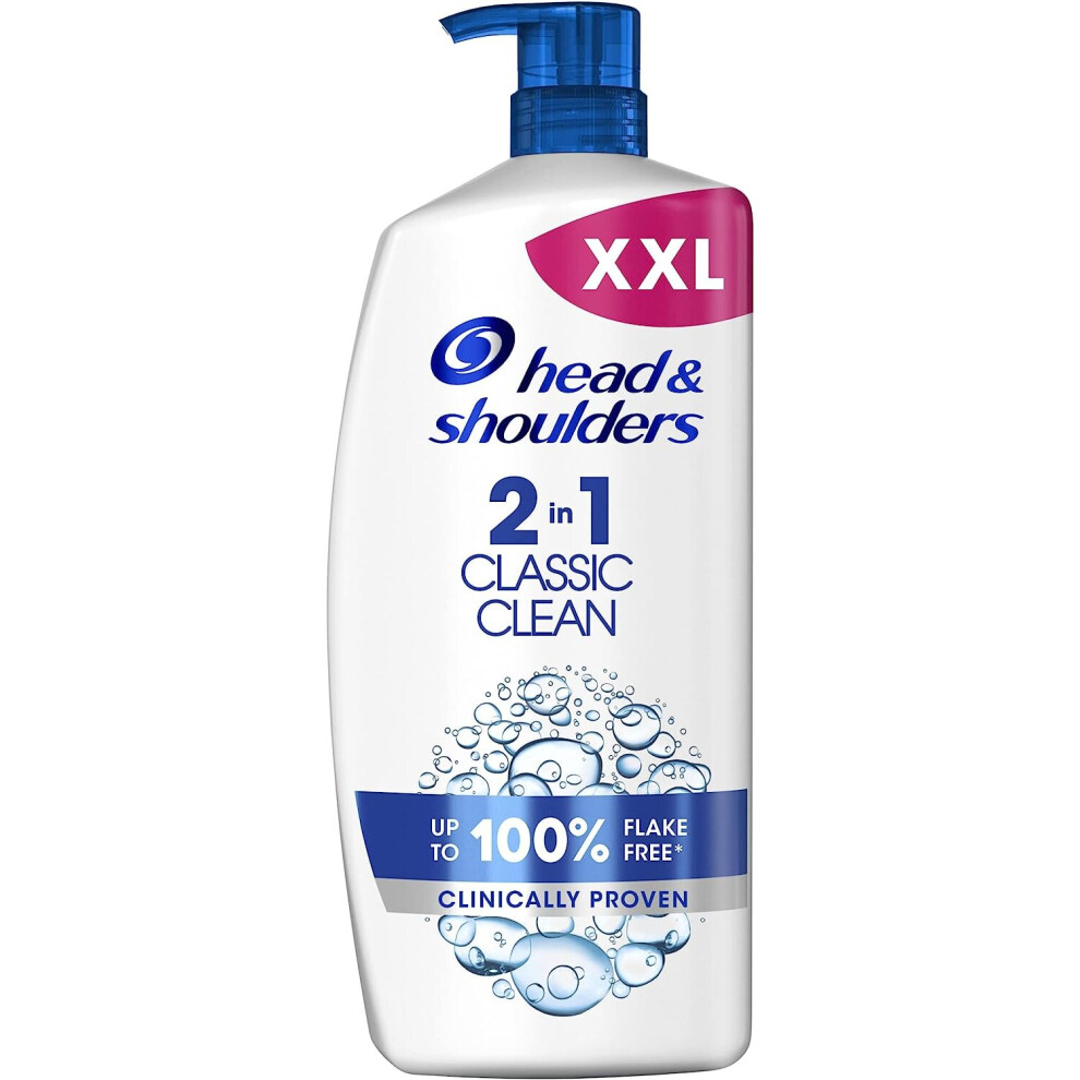 Head & Shoulders Anti-Dandruff Shampoo, 2in1 Classic Clean 1000ml Targets Dandruff Root Cause For Up To 100% Flake-Free, Clinically Proven Deep Clean