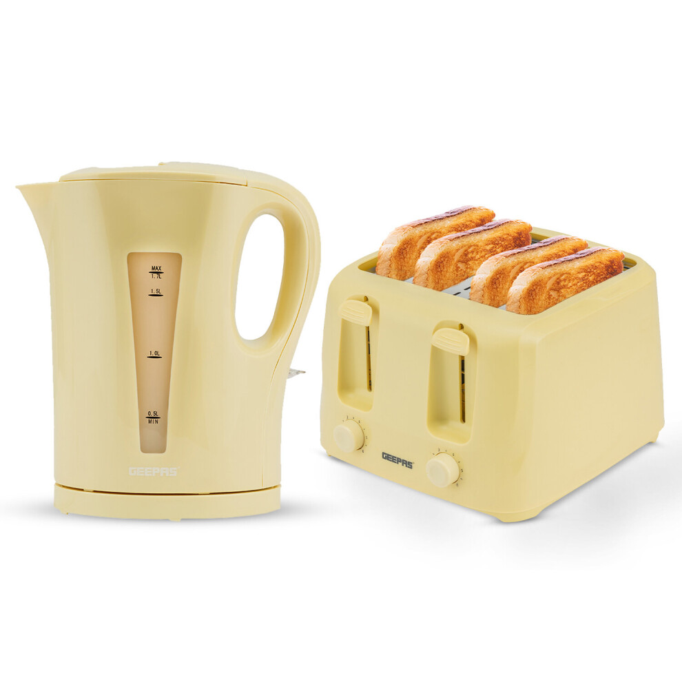 (Beige) Geepas Electric Kettle & 4 Slice Bread Toaster Set