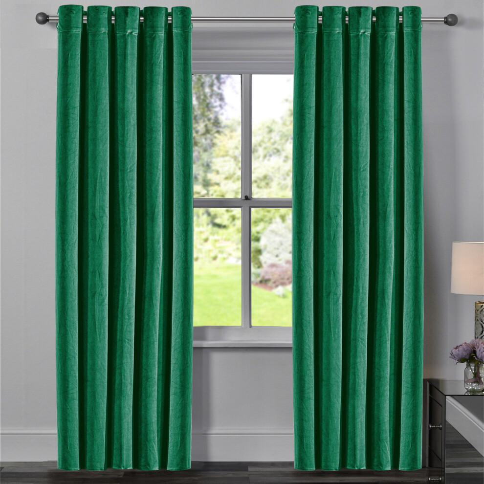 (Green Emerald, 66" x 90" (168cm x 228cm)) Blackout Curtains Crushed Velvet Curtain Pair with Tie Backs