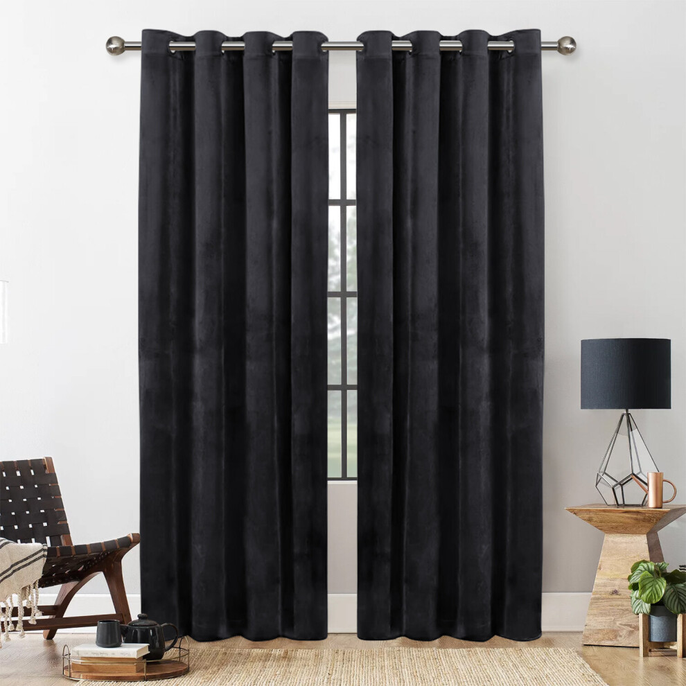 (Charcoal, 66" x 72" (168cm x 183cm)) Blackout Curtains Crushed Velvet Curtain Pair with Tie Backs