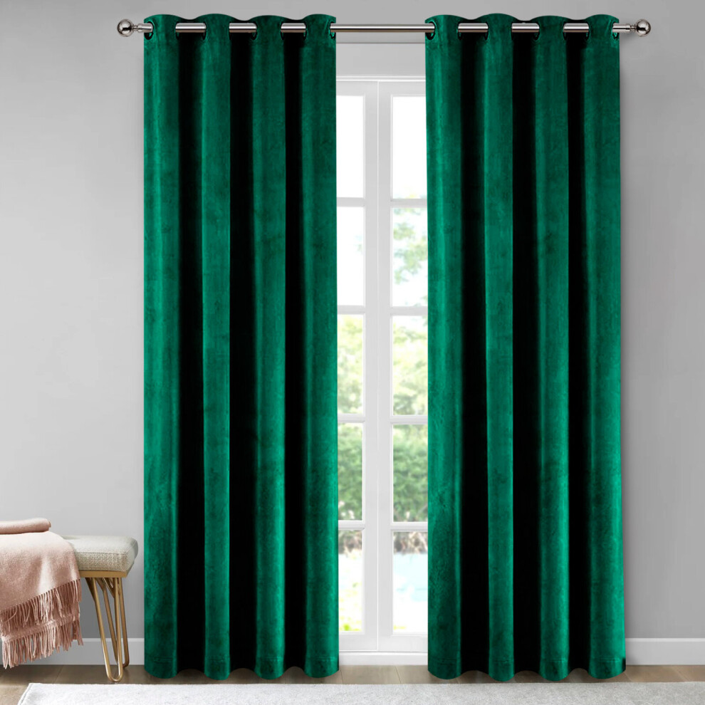 (Green Emerald, 90" x 90" (228cm x 228cm)) Blackout Curtains Crushed Velvet Curtain Pair with Tie Backs