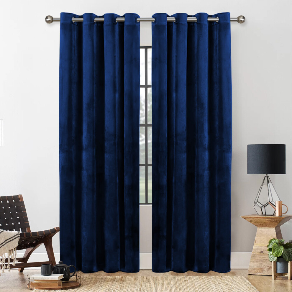 (Blue, 66" x 72" (168cm x 183cm)) Blackout Curtains Crushed Velvet Curtain Pair with Tie Backs