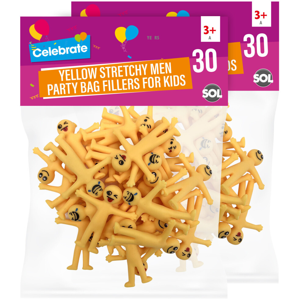 30 Yellow Stretchy Men Bag Party Fillers Kids Smiley Sticky Loot Toys