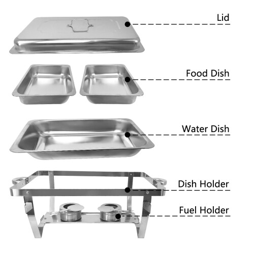 4 pack Chafing Dish Buffet Set Chafers 8QT with 2 Pans for parties 2