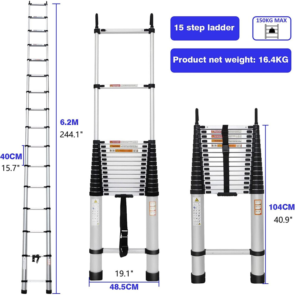 (6.2M Aluminum Extendable Ladder EN131 Approved ) 6.2m Telescopic ...