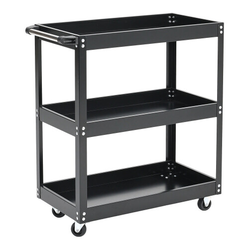 Living And Home 3 Tier Roller Tool Storage Heavy Duty Workshop Garage Trolley Cart Shelf Black