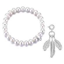 Freshwater Baroque Pearl Bracelet with Feathers Charm