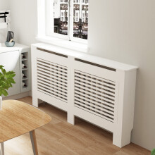 (L(152 x 19 x100cm), Horizontal) 100cm Tall Radiator Cover Modern Cabinet MDF Slats Wood Grill