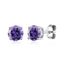 Sterling Silver February (Amethyst) Birthstone Earrings Created with Zircondia Crystals