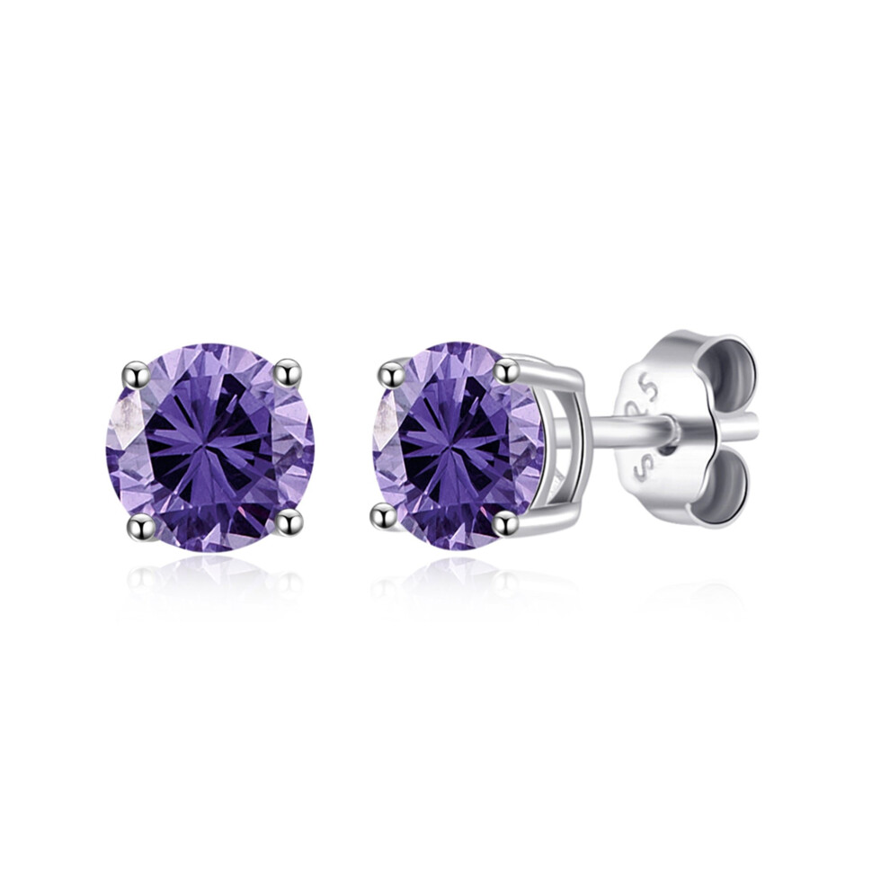 Sterling Silver February (Amethyst) Birthstone Earrings Created with Zircondia Crystals