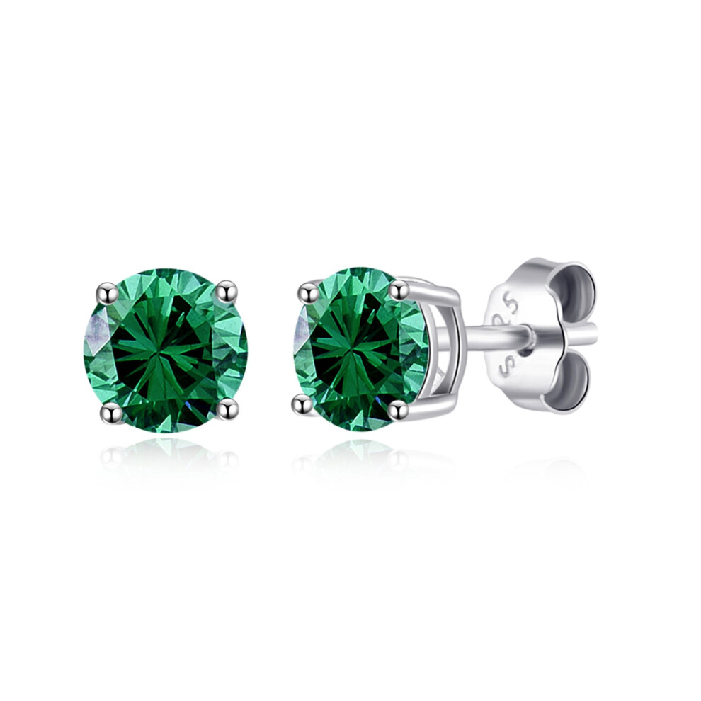 Sterling Silver May (Emerald) Birthstone Earrings Created with Zircondia Crystals