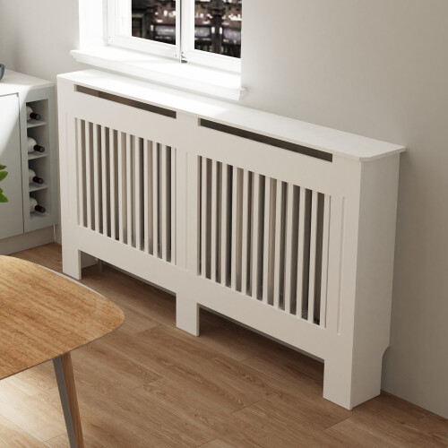 (L(152 x 19 x100cm), Vertical) 100cm Tall Radiator Cover Modern Cabinet MDF Slats Wood Grill