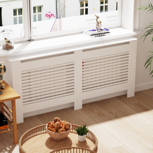 (XL(172 x 19x100cm), Horizontal) 100cm Tall Radiator Cover Modern Cabinet MDF Slats Wood Grill