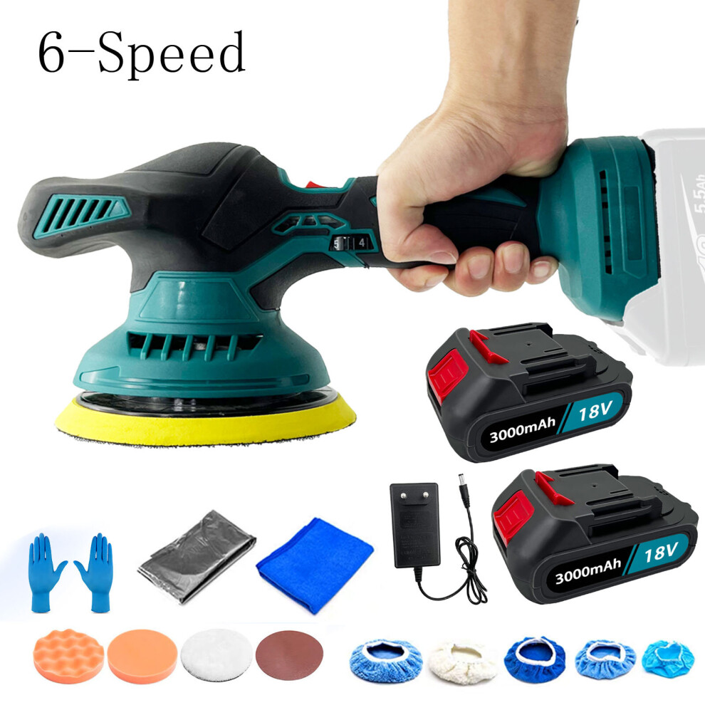 6 inch Cordless Car Polisher Buffer Sander 6-Speed  Polishing machine+2xBattery+Charger-Compatible with Makita 18V-21V