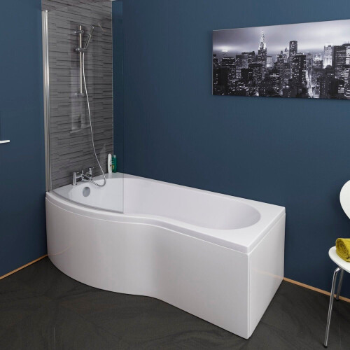 1700mm P Shaped LH Shower Bath Glass Screen Front End Panel Acrylic Bathroom 2