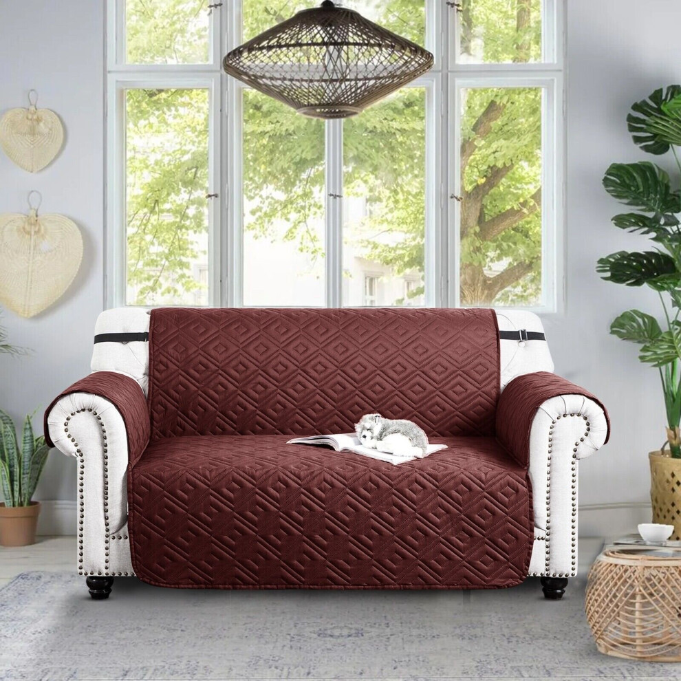 (2 Seater) Sofa Slipcovers Pet Protector Cover Brown Beige