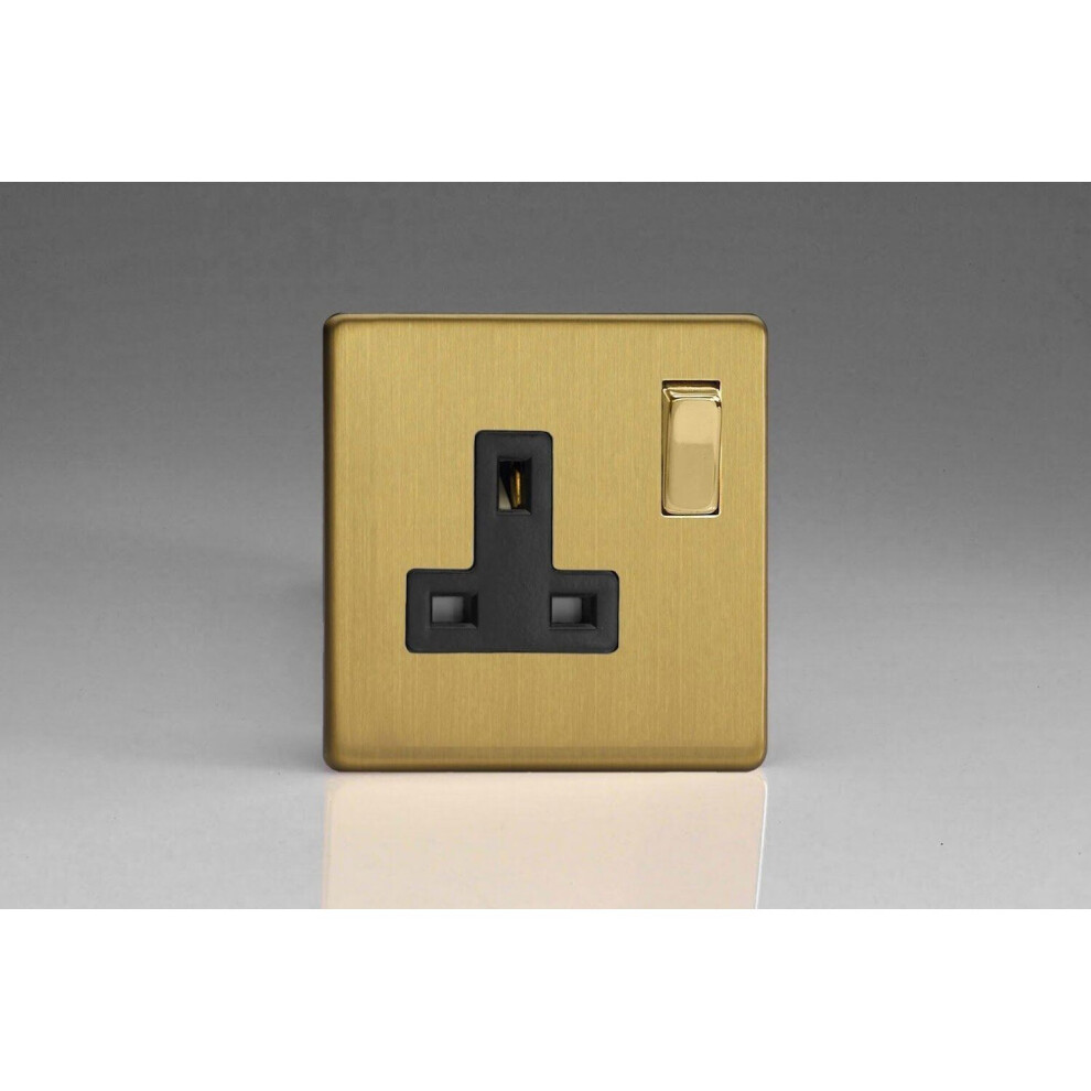 Varilight 1 Gang Rocker Switched Socket - Brushed Brass 5021575760293