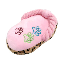 (pink) Plush Sound Slippers Dog Teething Cleaning Interactive Toys