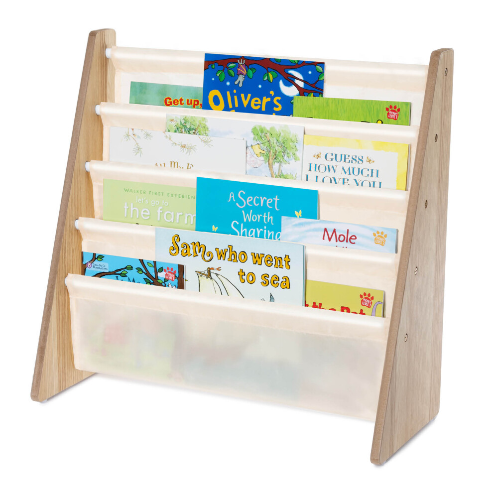 LIVIVO 4-Tier Wooden Sling Bookshelf & Storage Rack - Natural