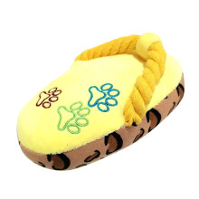 (yellow) Plush Sound Slippers Dog Teething Cleaning Interactive Toys