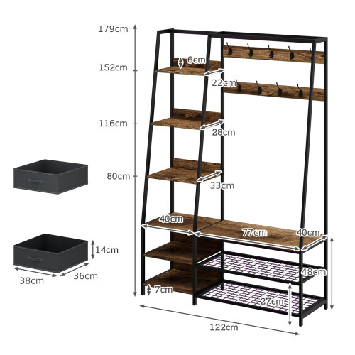 Costway Industrial Coat Rack w/Entryway Bench Hall Tree w/Bench & Shoe Storage 1