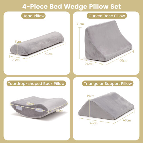 Costway 4pcs Bed Wedge Pillow Post Surgery Memory Foam Fill Pillow Set 1