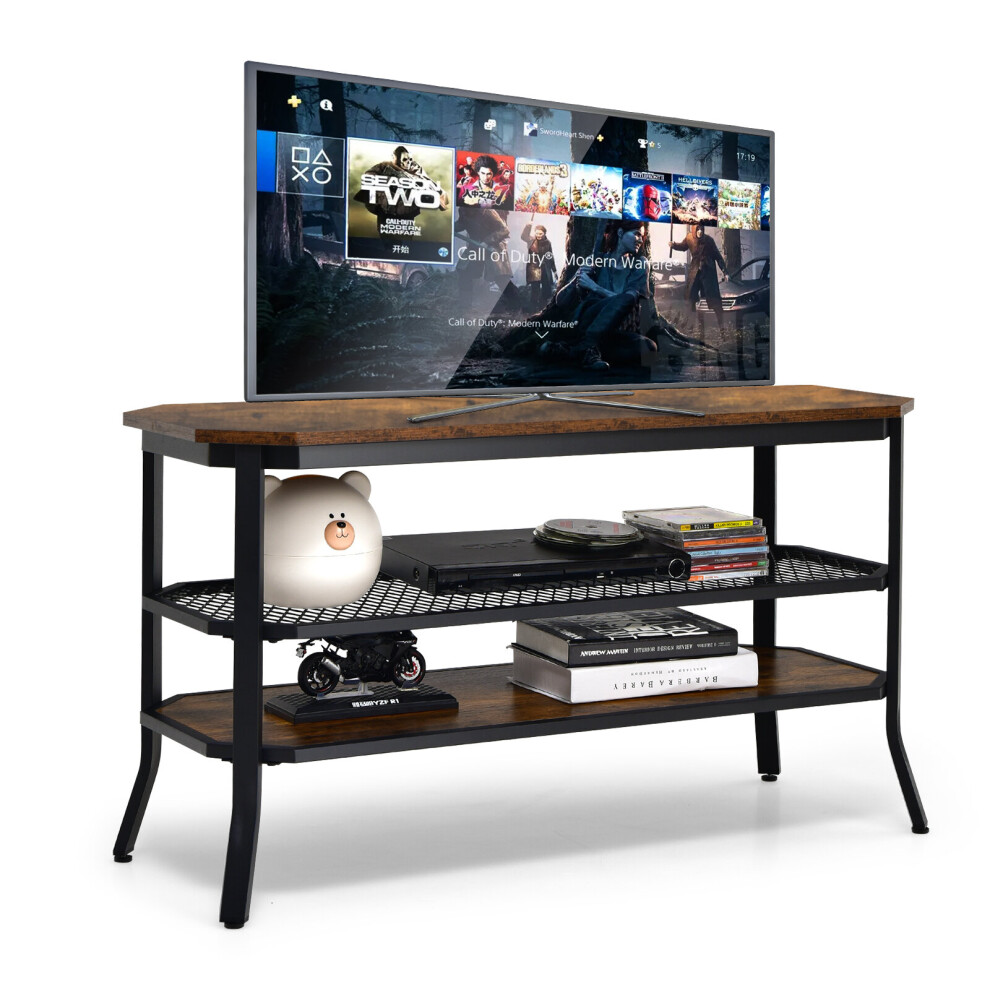 3-Tier TV Stand for TV up to 46 Inch Industrial Wooden Console Table