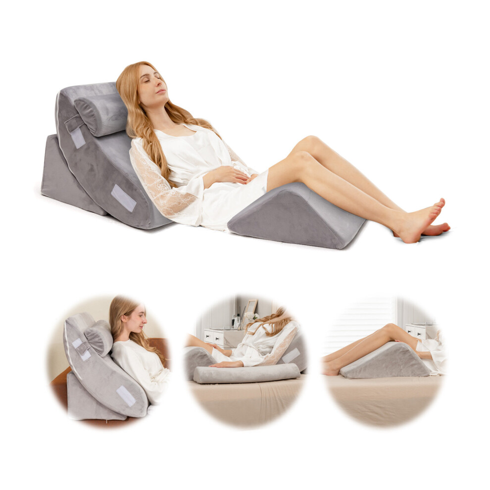 4pcs Bed Wedge Pillow Post Surgery Memory Foam Fill Pillow Set