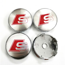 4pcs For Audi S-line Wheel Hub Centre Caps 60mm Silver/Red A3 A4 A5 A6