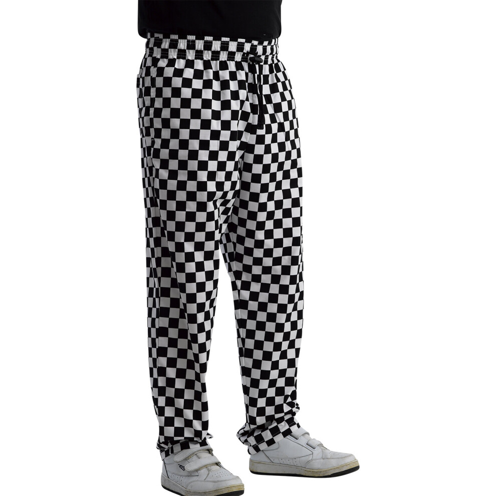 (XXL) Chefs Black & White Polycotton Checked Trousers with Elasticated Waist