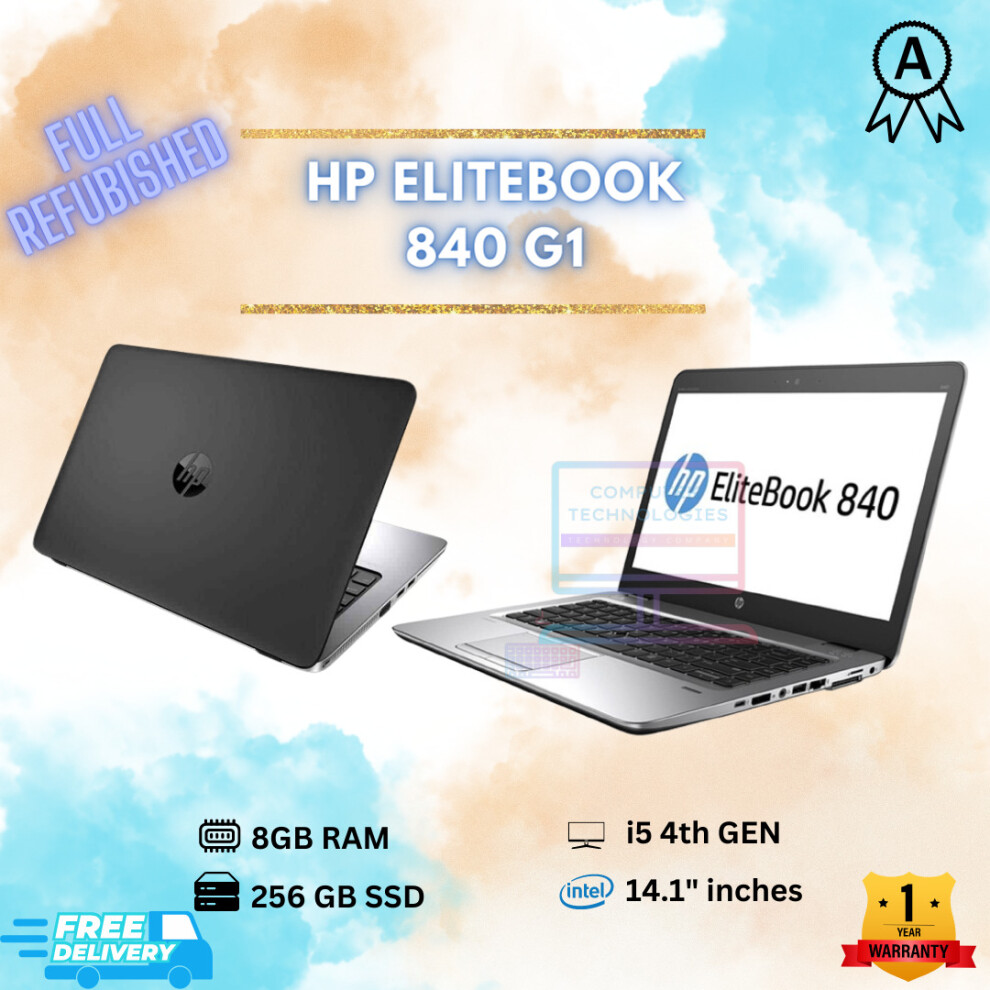 Hp Elitebook 840 G1 I5 4Th Gen 8Gb Ram 256Gb Ssd 14.1" Inch Windows 10 Pro 5060967323197
