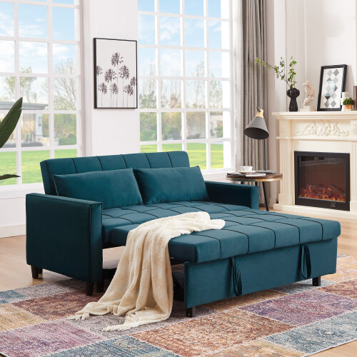 (Green) 2 Seater Sofa Bed 3-in-1 Pull out Recliner Sleeper 1