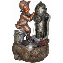 (Fire Hydrant Boy Fountain) GEEZY Freestanding LED Water Fountain | Small Garden Fountain With LED Lights