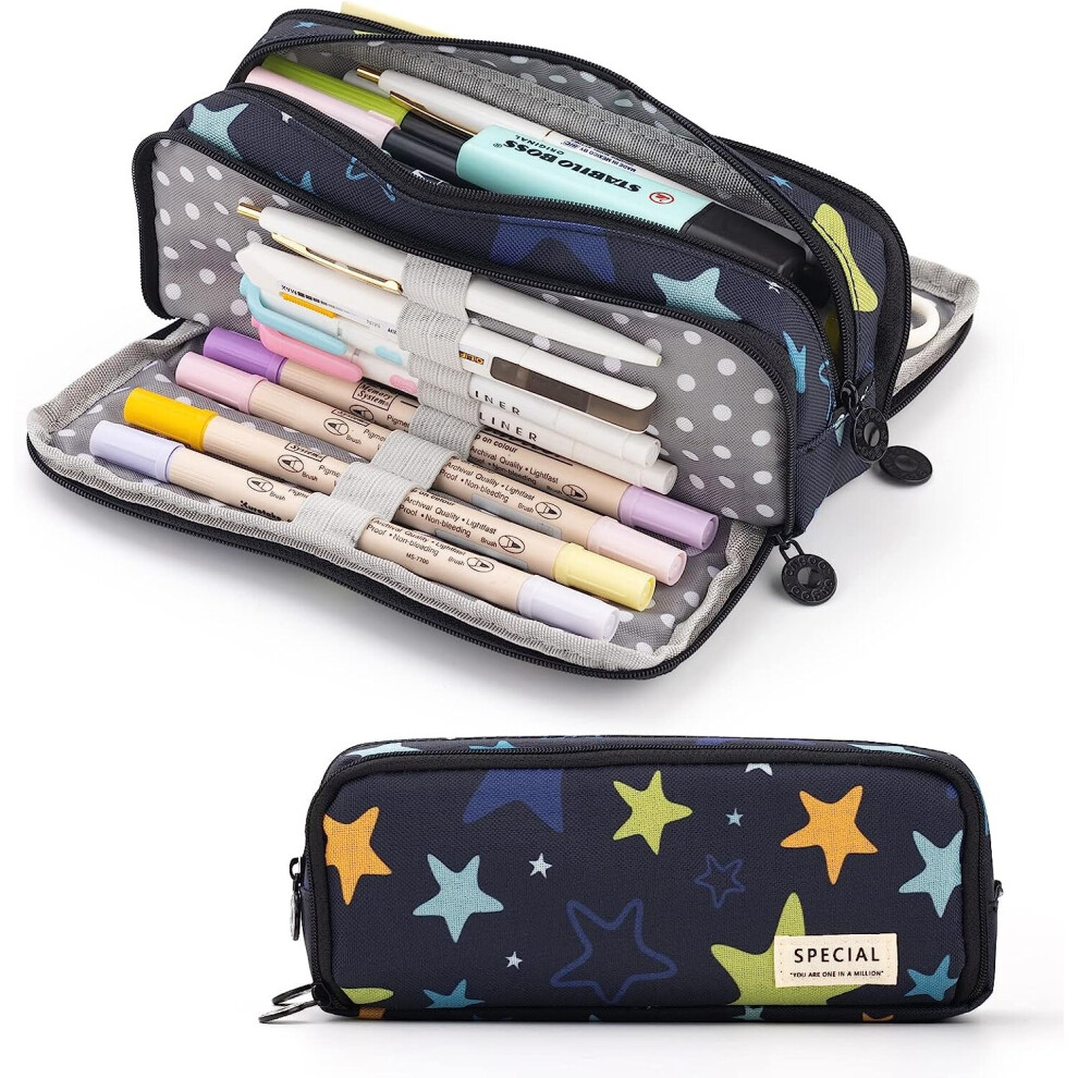 Photos - Pen TIANFU Large Pencil Case Big Capacity 3 Compartments Canvas Pencil Pouch for Teen Boys Girls School Students 