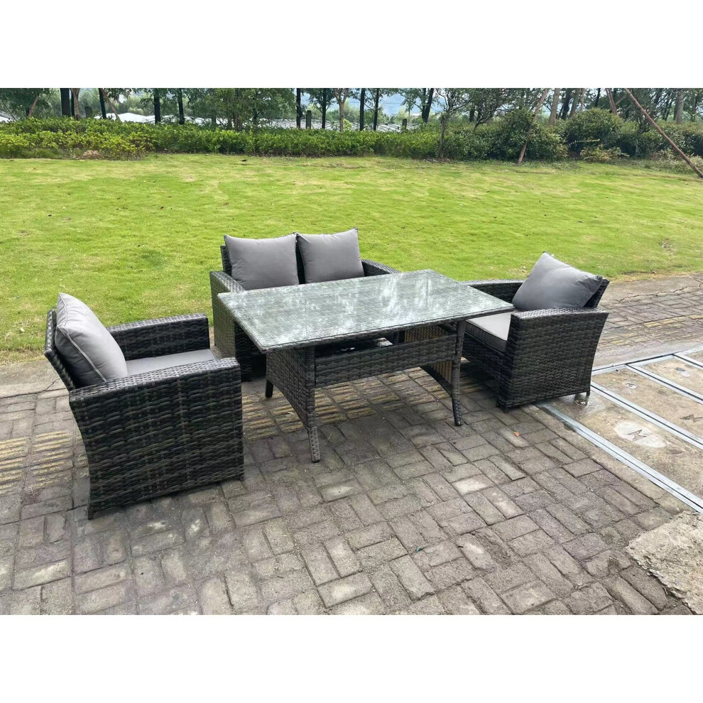 Fimous Unisex Dark Grey Seater Outdoor Mixed High Back Rattan Sofa Dining Table Set Garden Furniture With Arm Chairs Size 4 - Image 3