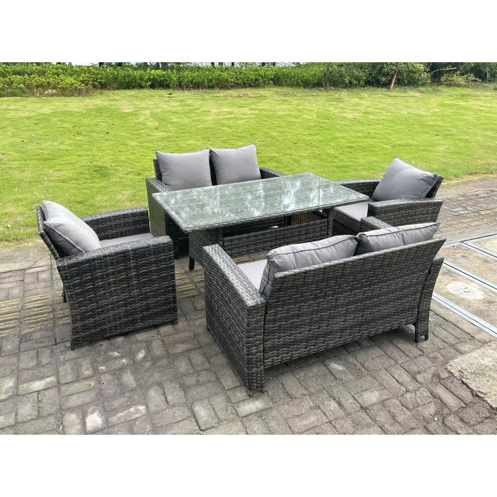 Fimous Unisex Dark Grey Seater Outdoor Mixed High Back Rattan Sofa Dining Table Set Garden Furniture Arm Chairs Love Sofa Size 6 - Image 3