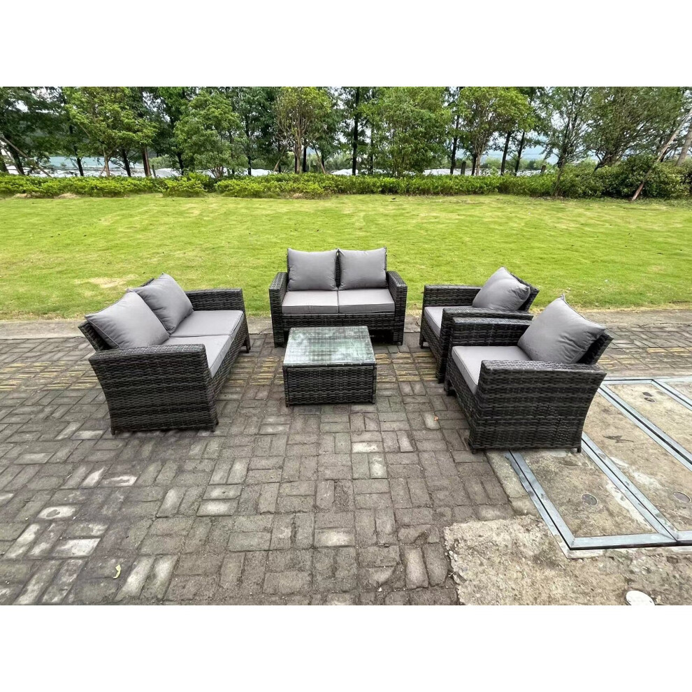 Fimous 6 Seater High Back Rattan Sofa Set Square Coffee Table Garden Furniture Outdoor Patio Love Sofa Arm Chairs