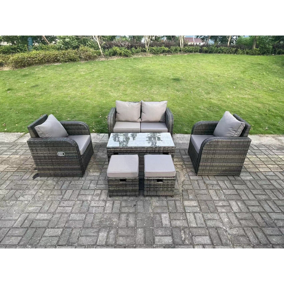 Fimous Pe Wicker Rattan Garden Furniture Set Love Sofa Reclining Chair Outdoor Rectangular Coffee Table Stools Grey